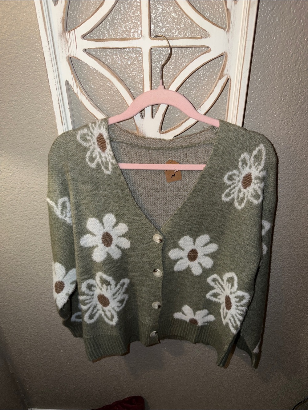 Olive Green Daisy Button-Front Cardigan Sweater